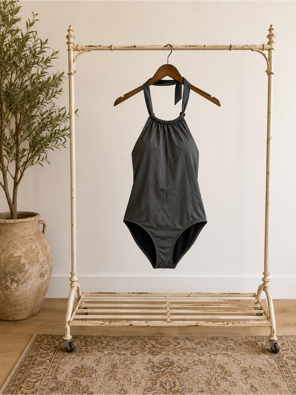 Classic Halter One-Piece Swimsuit - Kaki Small